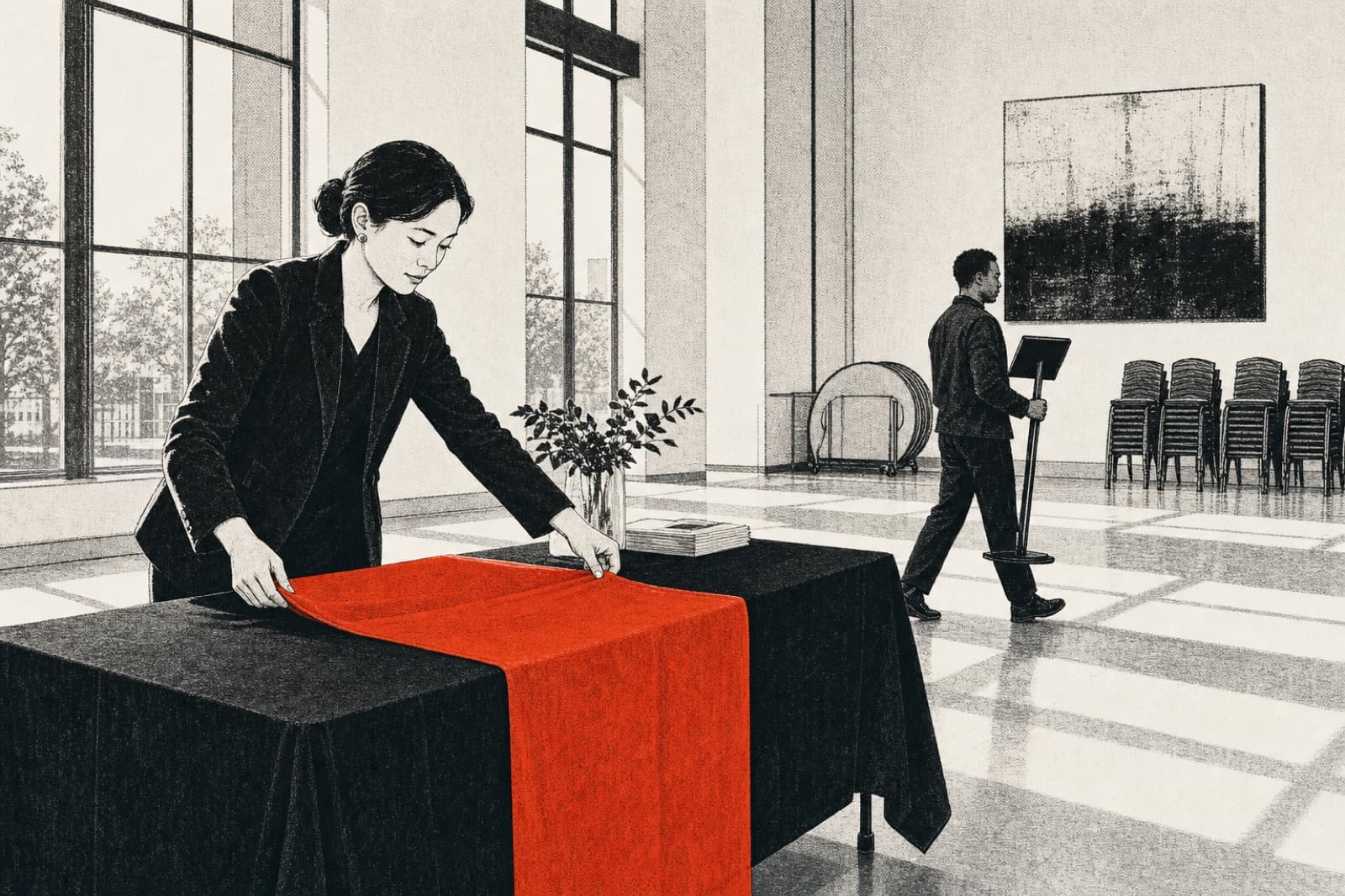 Illustration of a team preparing for a community event